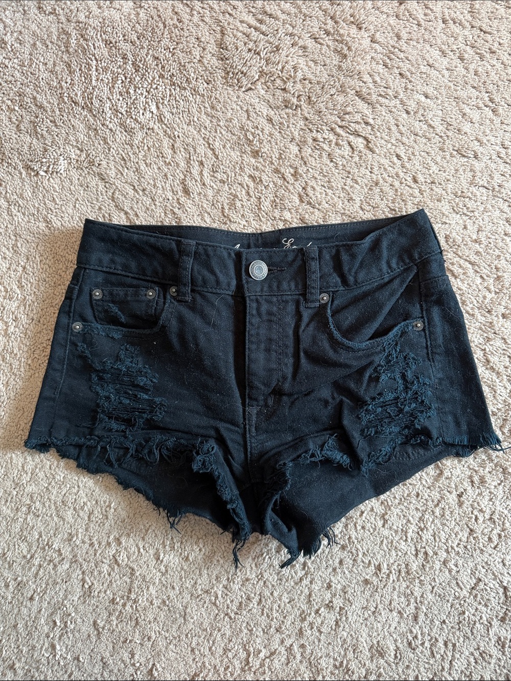 Black Distressed Denim Shorts